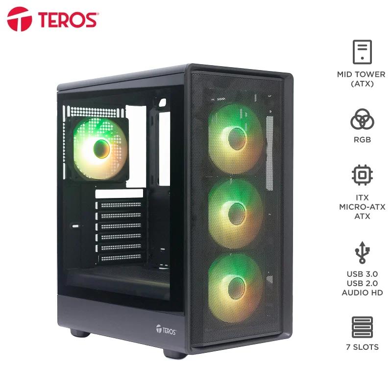 Vista 2 de Case sin fuente gamer TEROS TE-1323G, ITX, M-ATX, ATX, 3.5" y 2.5", negro
