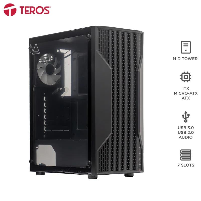 Vista 2 de Case sin fuente gamer TEROS TE-1332G, ITX, M-ATX, ATX, 3.5" y 2.5", negro
