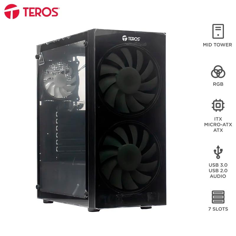 Case sin fuente gamer TEROS TE-1333G, ITX, M-ATX, ATX, 3.5" y 2.5", negro