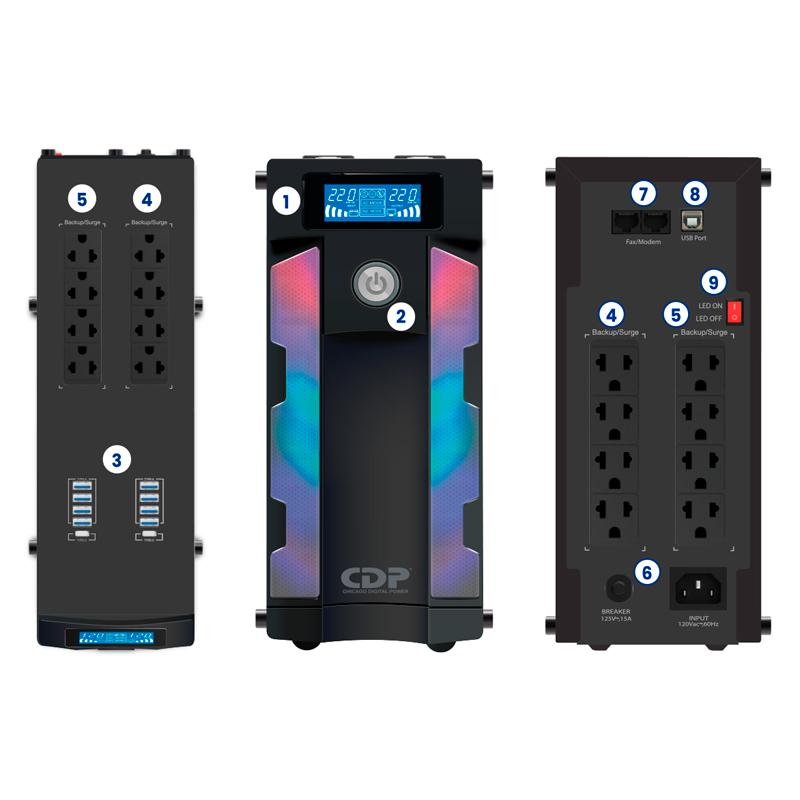 Vista 2 de UPS Interactivo CDP (Chicago Digital Power) GSMART 1516i, 1500VA/900W, Color Negro