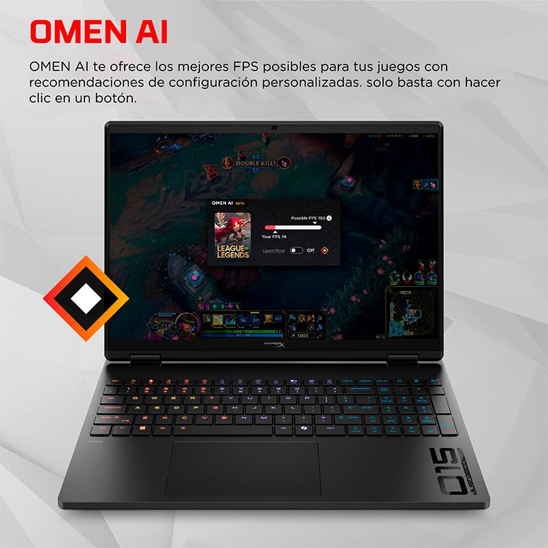 Vista 7 de Notebook Gaming HP HyperX Omen 15-ga0001la, Core i7-14650HX hasta 5.2GHz, 16GB DDR5-5600