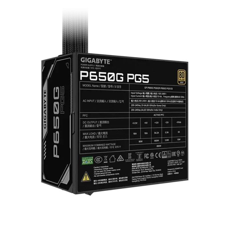 Vista 4 de Fuente de Poder Gigabyte P650G PCIE 5.1 650W 80 Plus Gold ATX