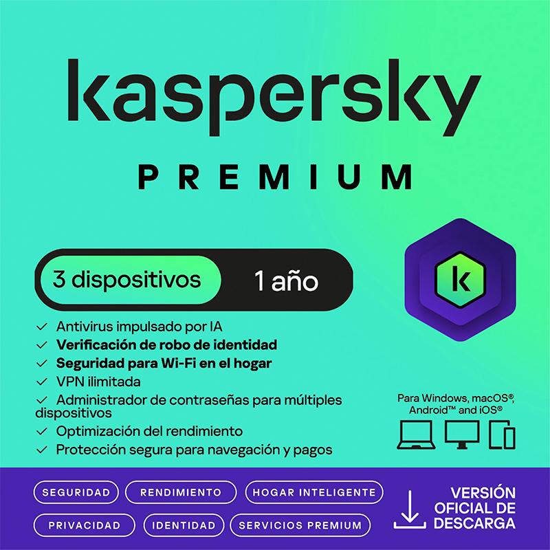 Antivirus Kaspersky Premium para 3 PCs, 1 Año Digital