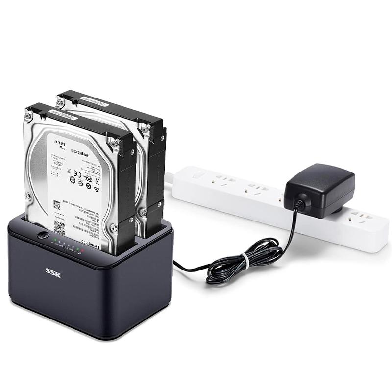 Vista 2 de Estación/Docking SSK Dual para HDD/SSD (3.5"/2.5") con funciónes de clonación/duplicacion