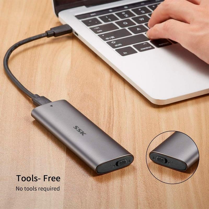 Vista 2 de Enclosure SSK USB-C para SSD M.2 NVMe/SATA (Tool-Free)
