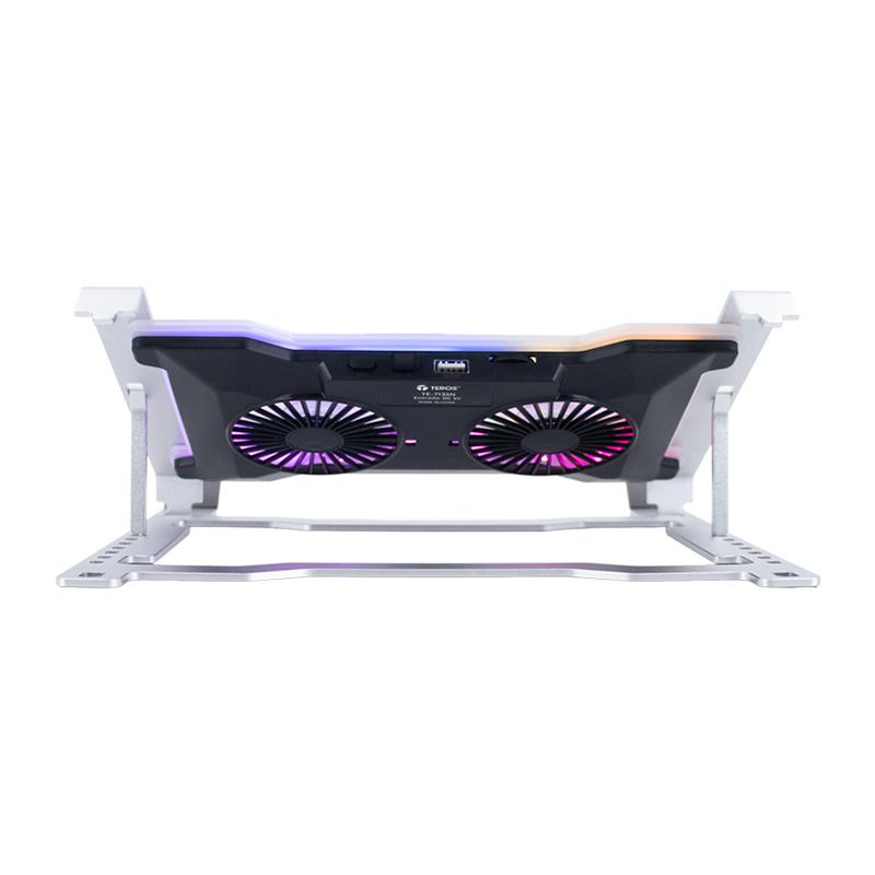 Vista 3 de Cooler para notebook TEROS TE-7135N, soporta tablets y notebooks de 9" hasta 16", plateado