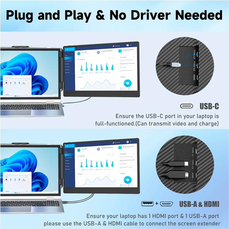 Vista 4 de Extensor de monitor de 14" para portatiles de 13" - 17", FHD (1920x1080), IPS, USB-C/HDMI, Kefeya