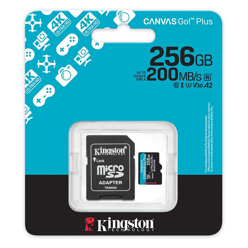 Vista 3 de Memoria MicroSD Kingston Canvas Go! Plus 256GB + Adaptador SD