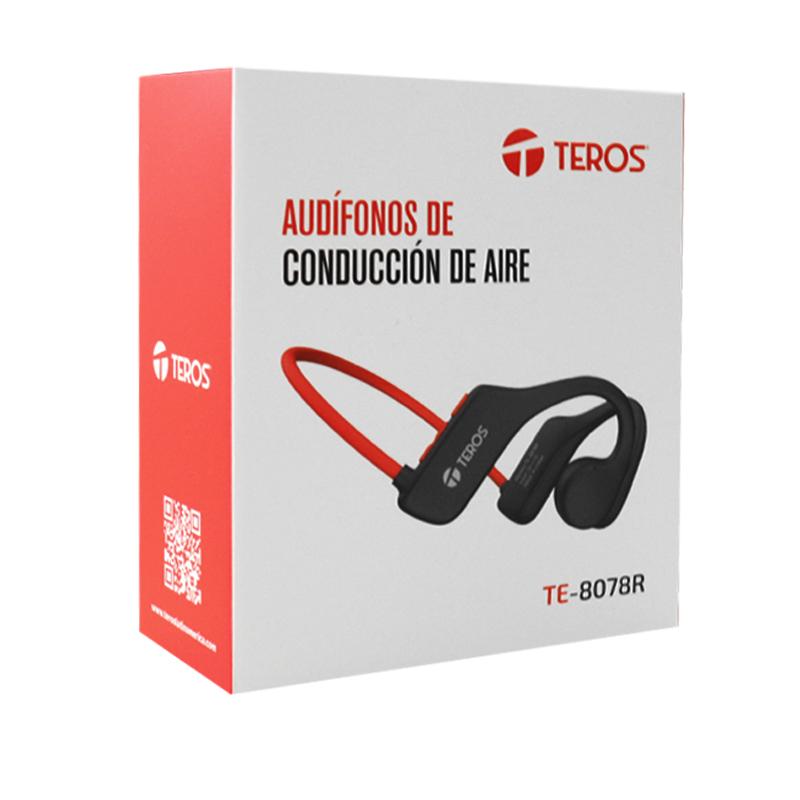 Vista 5 de Audífono de Conducción de Aire Teros TE-8078R Bluetooth, Rojo/Gris