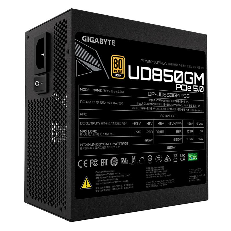 Vista 2 de Fuente de Poder Gigabyte UD850GM PG5 850W 80+ Gold