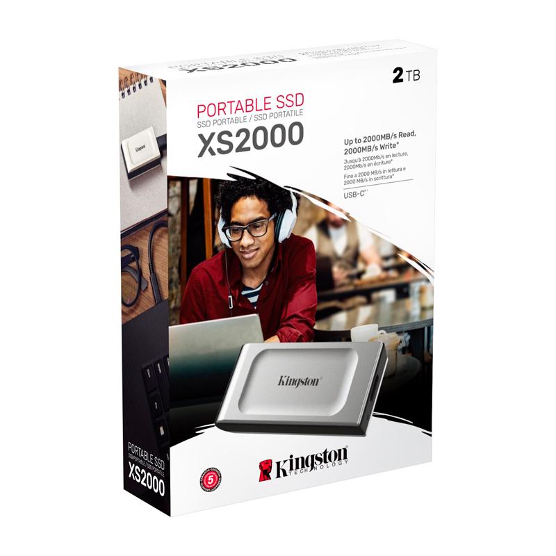 Vista 2 de SSD Externo Kingston XS2000 2TB USB 3.2 Gen 2x2 Tipo-C