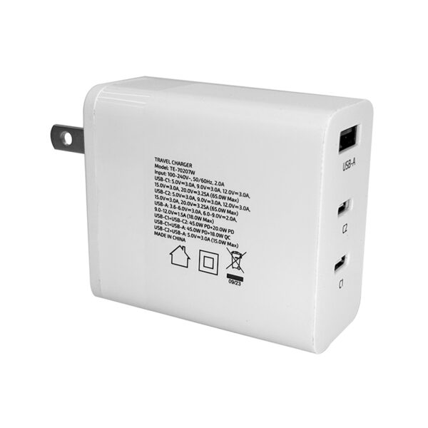 Cargador USB-A USB-C TEROS TE-70207W, GaN, PD 65W, blanco - Imagen 5