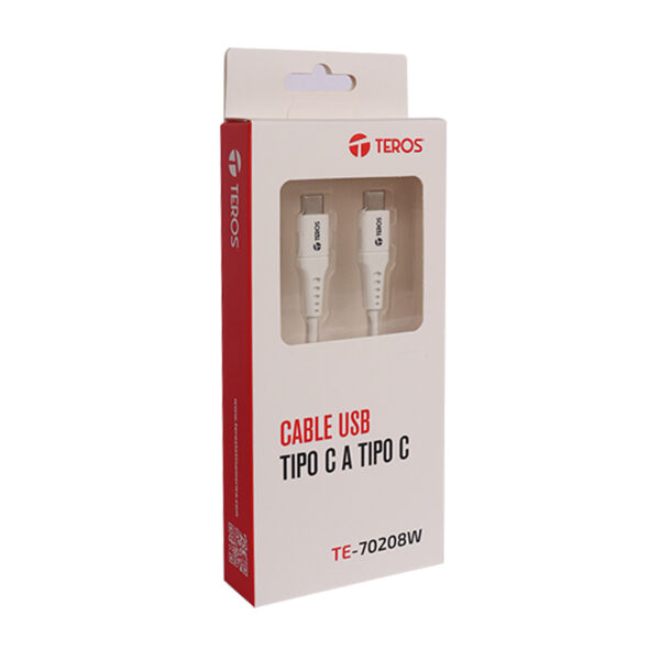 Cable USB TEROS TE-70208W, Tipo C a Tipo C, 5A, 100W Máx, blanco - Imagen 2
