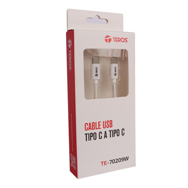 Cable USB TEROS TE-70209W, Tipo C a Tipo C, 3A, 60W Máx, blanco - Imagen 2