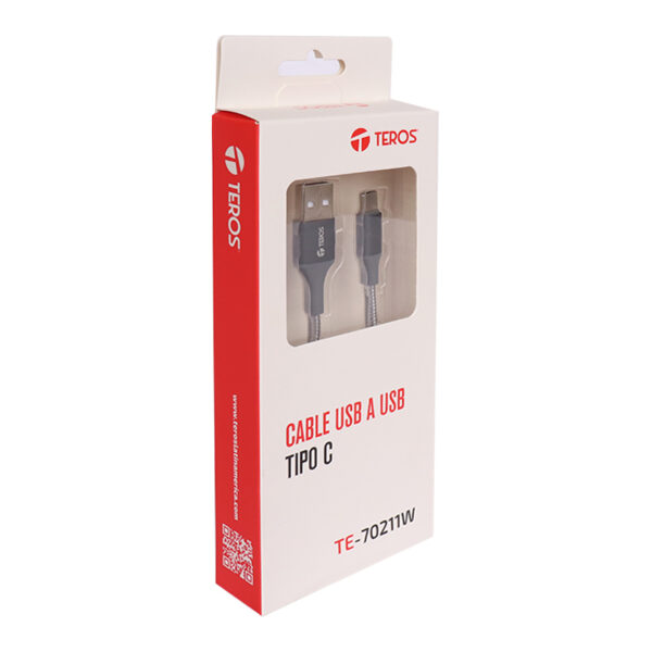Cable USB TEROS TE-70211W, Tipo A a Tipo C, 3A, 60W Máx, gris - Imagen 2