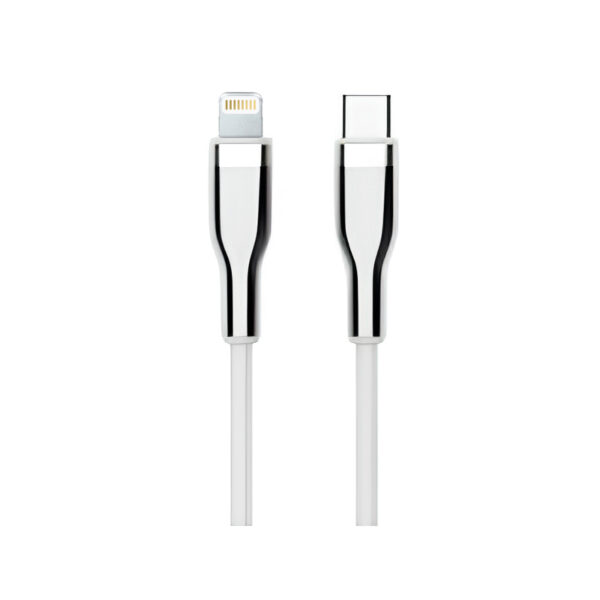 Cable USB TEROS TE-70212W, Tipo C a Lightning, 3A, 20W Máx, blanco y plateado