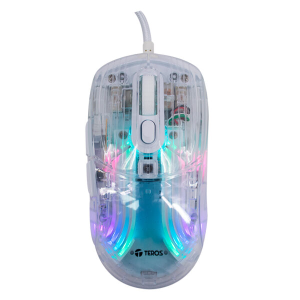 Mouse gamer TEROS TE-1216G, 2 botones, RGB, transparente - Imagen 4