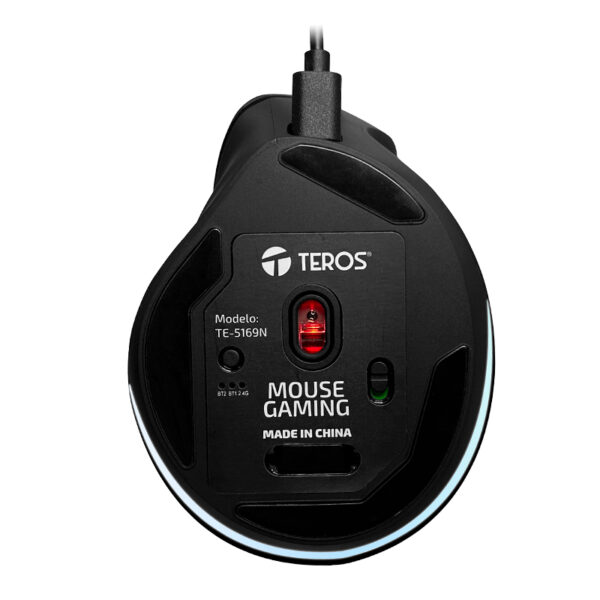 Mouse Teros TE-5169N, Inalámbrico Doble Modo: 2.4G+Bluetooth, 2400 DPI, Vertical, Negro - Imagen 5