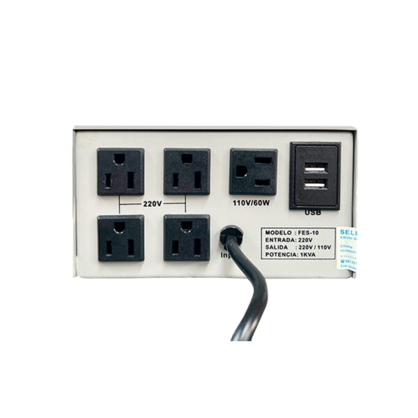 Estabilizador Elise - Fase FES-10, Sólido, 1.0kVA, 220V, 4 tomas a 220V, 1 toma a 110V. - Imagen 2