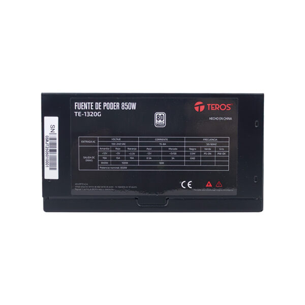 Fuente de alimentación TEROS TE-1320G, Formato ATX, 850W, 110V / 240V - Imagen 3