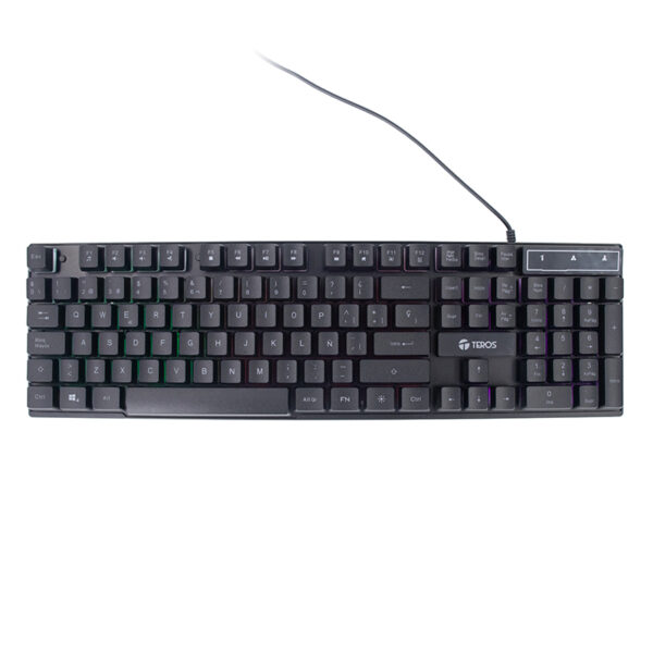 Teclado gamer TEROS TE-4072G, RGB, USB, negro