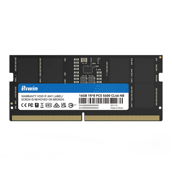 Memoria Biwin SODIMM, 16GB DDR5-5600, 1R*8, CL46, 1.10 V, 262 Pin