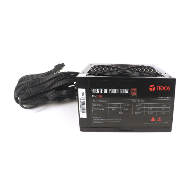 Fuente de alimentación TEROS TE-7160, ATX, 600W, 80 Plus Bronze, 100V-240VAC, CERTIFICADA - Imagen 3