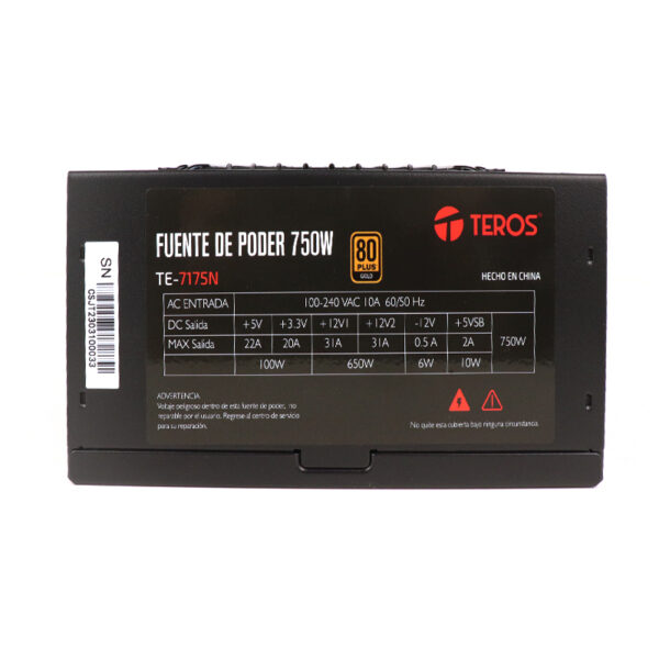 Fuente de alimentación TEROS TE-7175, ATX, 750W, 80 Plus Gold, 100V-240VAC, CERTIFICADA - Imagen 5