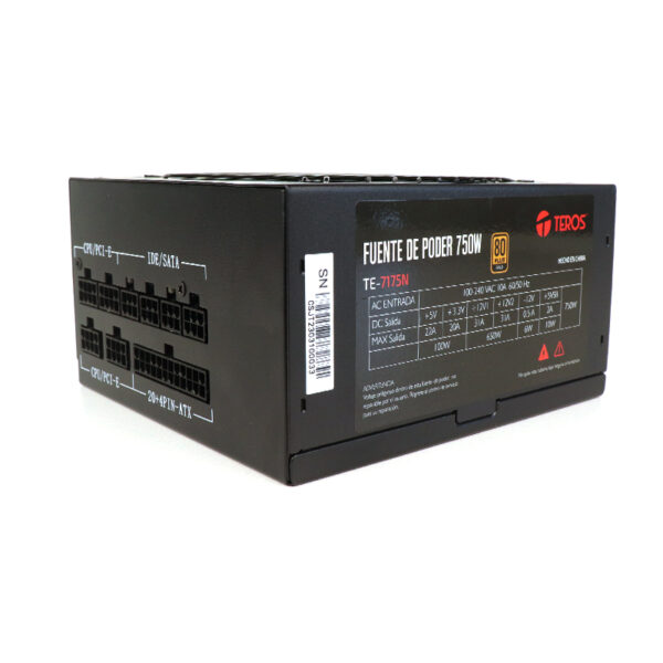 Fuente de alimentación TEROS TE-7175, ATX, 750W, 80 Plus Gold, 100V-240VAC, CERTIFICADA - Imagen 2