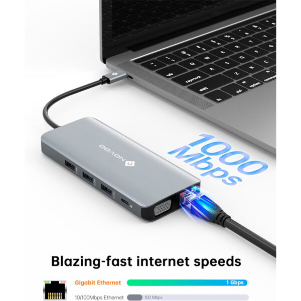 Estacion de puertos/Docking Station NOVOO 11-in-1, Interfaz USB-C, Plug-and-Play - Imagen 2