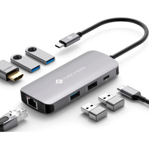 Estacion de puertos/Docking Station NOVOO 7-in-1, Interfaz USB-C, Plug-and-Play