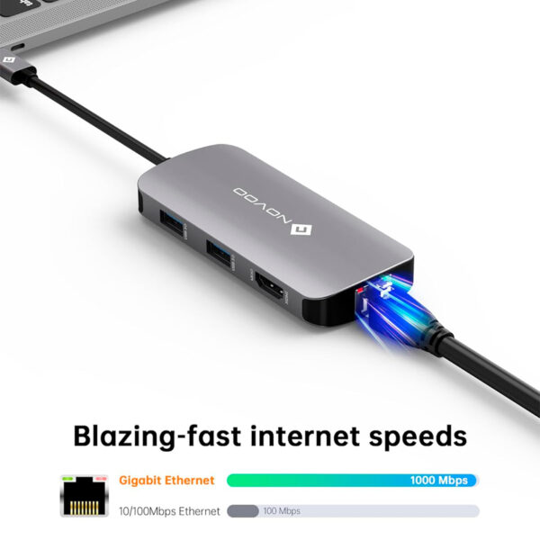 Estacion de puertos/Docking Station NOVOO 7-in-1, Interfaz USB-C, Plug-and-Play - Imagen 2