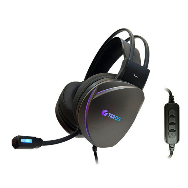Auriculares Gaming TEROS TE-8170N estéreo 7.1, micrófono, conector USB, Negro, Luces RGB - Imagen 2