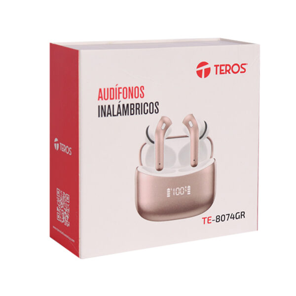 Audífonos TEROS TE-8074GR, Bluetooth, TWS, Rosa/Dorado - Imagen 6