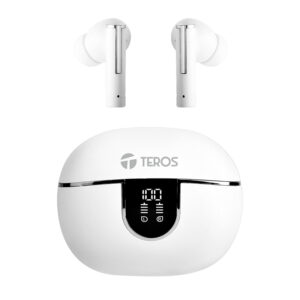Audífonos TEROS, TE-8075W, Bluetooth, TWS, blanco