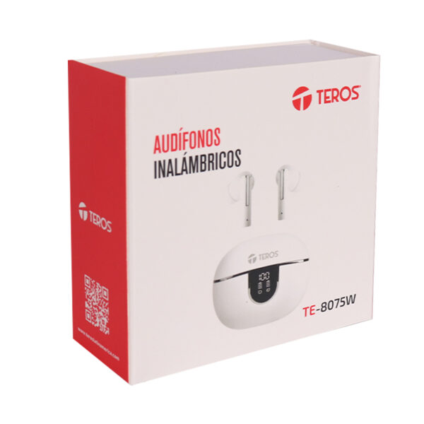 Audífonos TEROS, TE-8075W, Bluetooth, TWS, blanco - Imagen 3