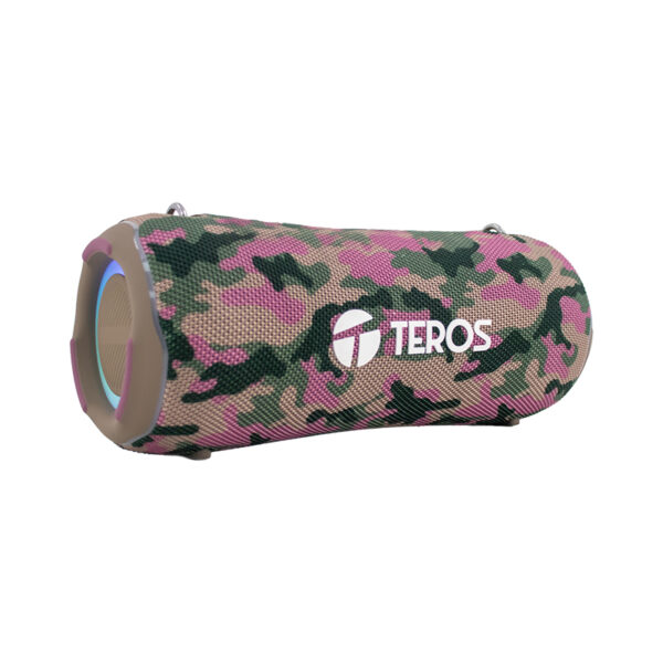 Parlante TEROS Ultra TE-6046M, BT 5.3, RGB, TWS, color marrón militar camuflado