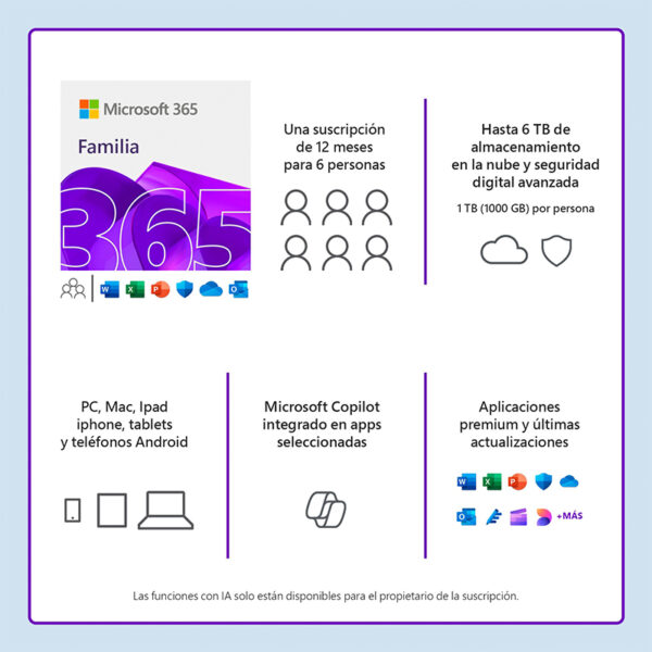 Lic. Virtual (ESD) Kit Microsoft 365 Familia + Kaspersky (Lic de 12 meses/1 a 6 usuarios) - Imagen 2