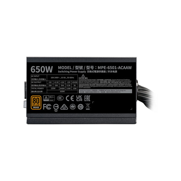 Fuente de alimentación COOLER MASTER MWE Bronze 650, 650W, 80 PLUS Bronze, Formato ATX. - Imagen 3