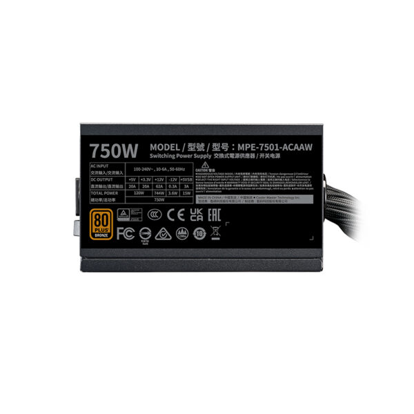 Fuente de alimentación COOLER MASTER MWE Bronze 750 V3, 750W, 80 PLUS Bronze, Formato ATX. - Imagen 3