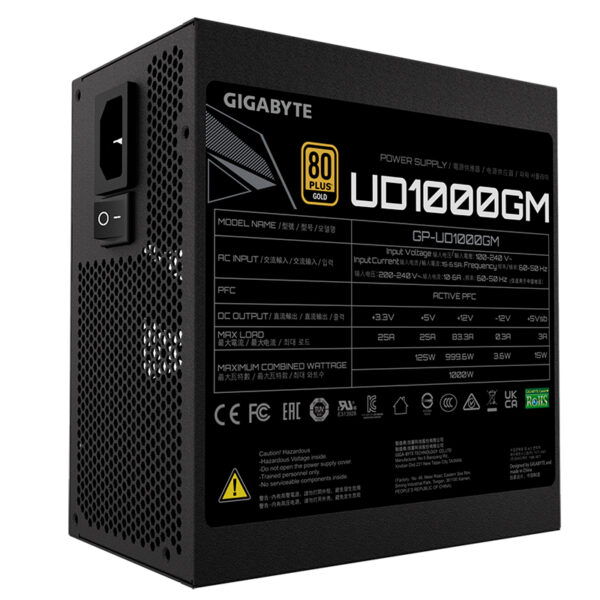 Fuente de alimentación Gigabyte GP-UD1000GM, 1000W, 80 PLUS Gold Certified, Formato ATX. - Imagen 2