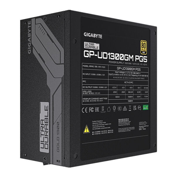 Fuente de alimentación GIGABYTE GP-UD1300GM P, 1300W, 80 PLUS Gold Certified, Formato ATX. - Imagen 2