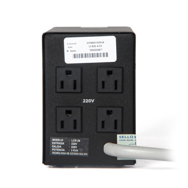 Estabilizador Elise Ieda Poder LCR20-4.5%, Solido, 2.0kVA, 220V, 4 tomas a 220VAC. - Imagen 2