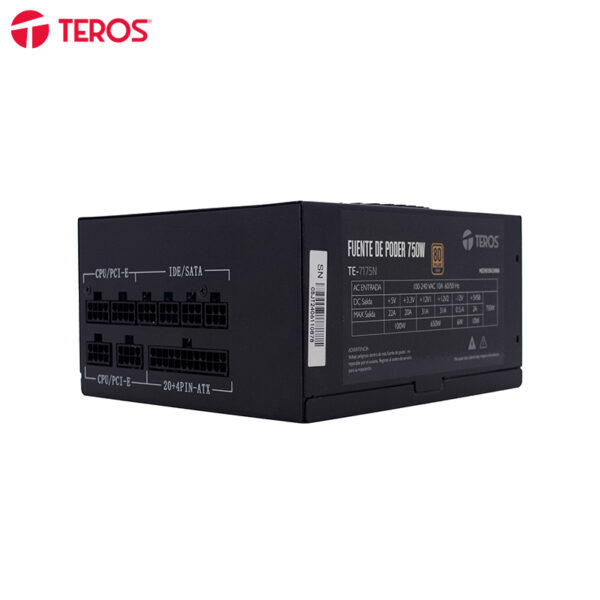 Fuente de alimentación TEROS TE-7175, ATX, 750W, 80 Plus Gold, 100V-240VAC, CERTIFICADA