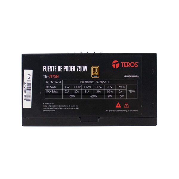 Fuente de alimentación TEROS TE-7175, ATX, 750W, 80 Plus Gold, 100V-240VAC, CERTIFICADA - Imagen 5